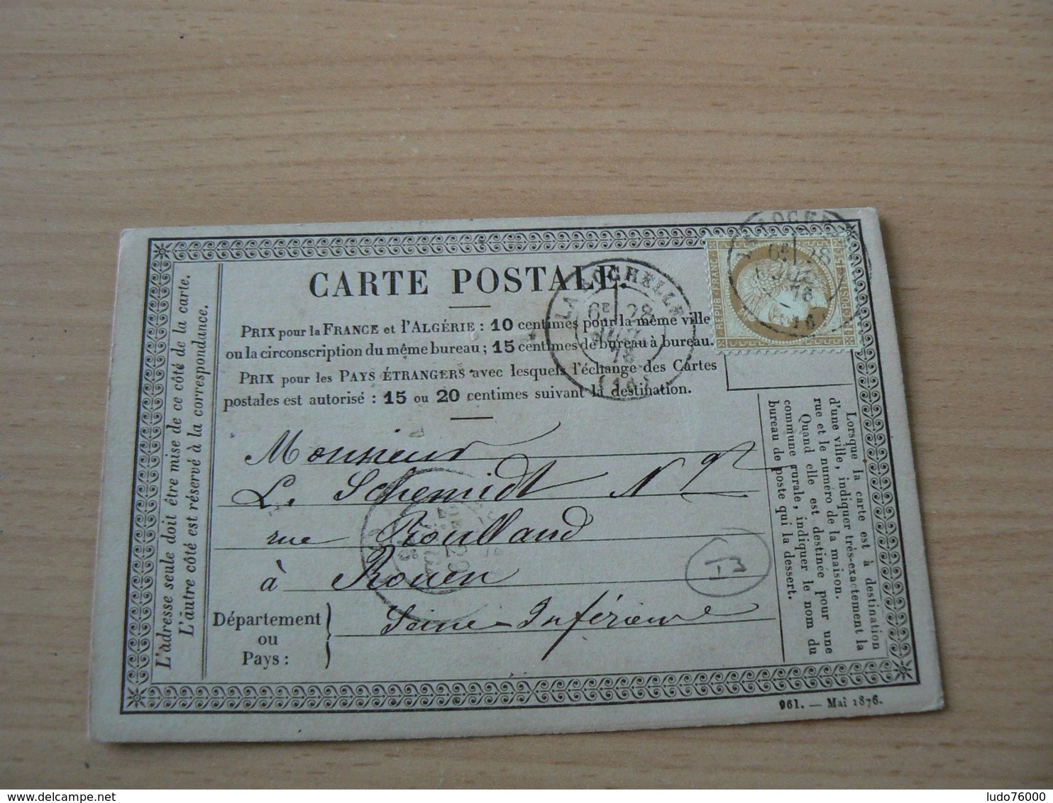 CP 162 /  CERES N° 55 SUR CARTE POSTALE - 1871-1875 Cérès