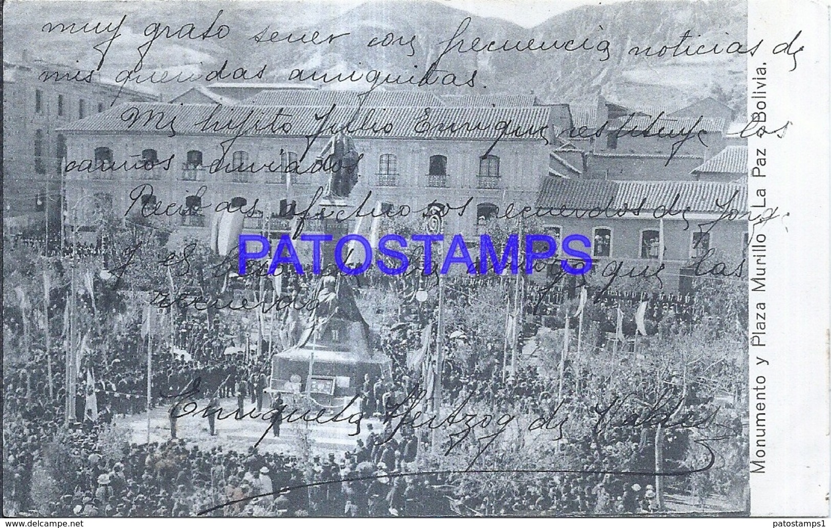 124149 BOLIVIA LA PAZ MONUMENTO Y PLAZA MURILLO POSTAL POSTCARD - Bolivia