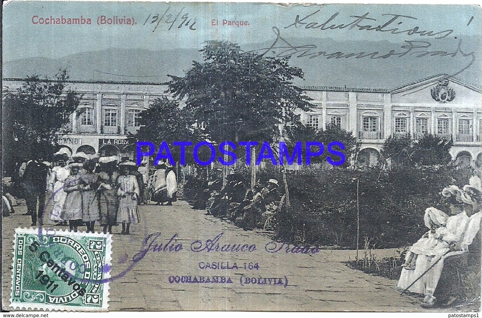 124155 BOLIVIA COCHABAMBA EL PARQUE BREAK CIRCULATED TO SWITZERLAND POSTAL POSTCARD - Bolivia