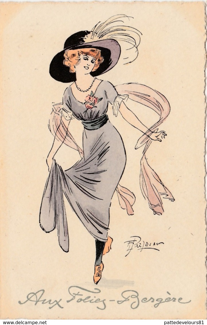 CPA Aquarellée Femme Lady Girl "Aux Folies Bergères" Viennoise M.M. VIenne N° 480 M. MUNK Illustrateur (2 Scans) - Autres & Non Classés