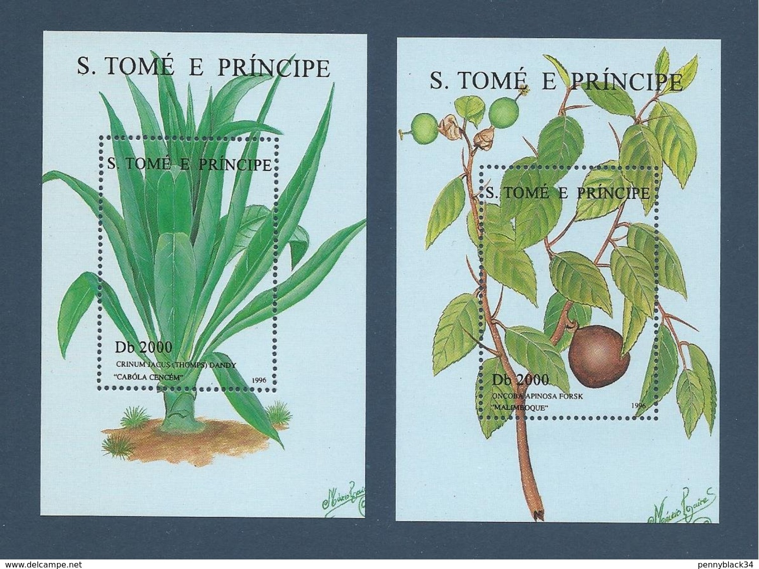 Saint Thomas SAO TOME AND PRINCIPE 1996 Yv. Blocs 163AJ ** + 163Ak **  Plantes Medicinales Crinum Jacus Oncoba Apinosa - São Tomé Und Príncipe