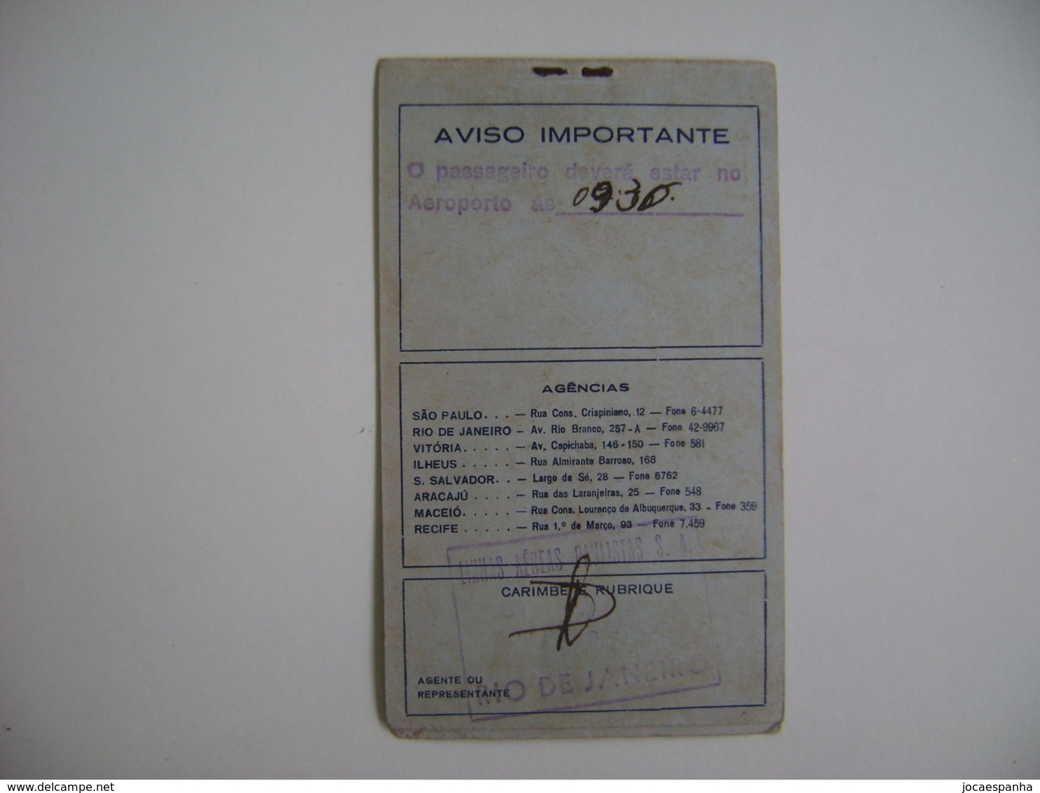 BRAZIL - RARE COUPON OF LAP (PAULIST AIRLINES) IDENTIFICATION OF 1948 IN THE STATE - Welt