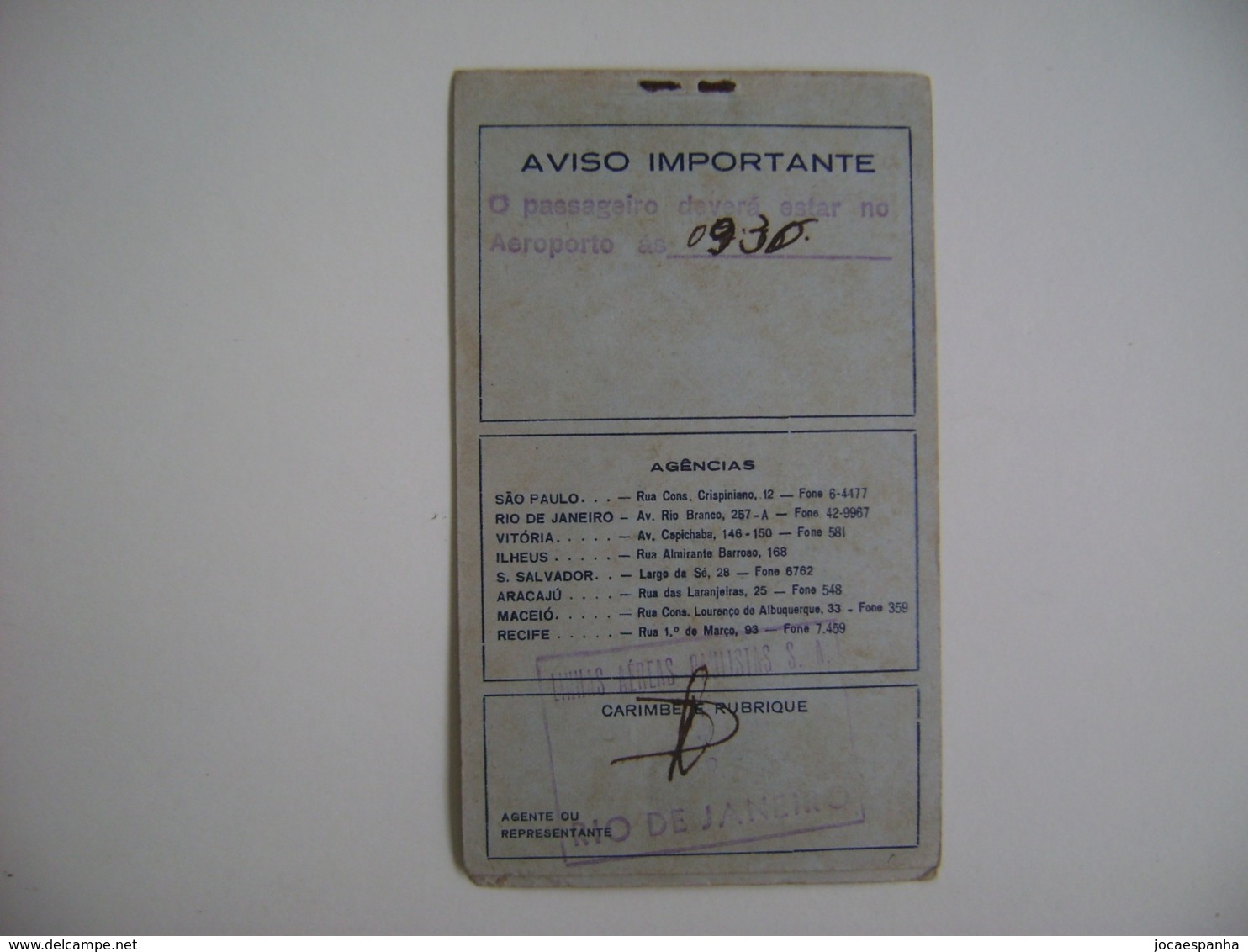 BRAZIL - RARE COUPON OF LAP (PAULIST AIRLINES) IDENTIFICATION OF 1948 IN THE STATE - World