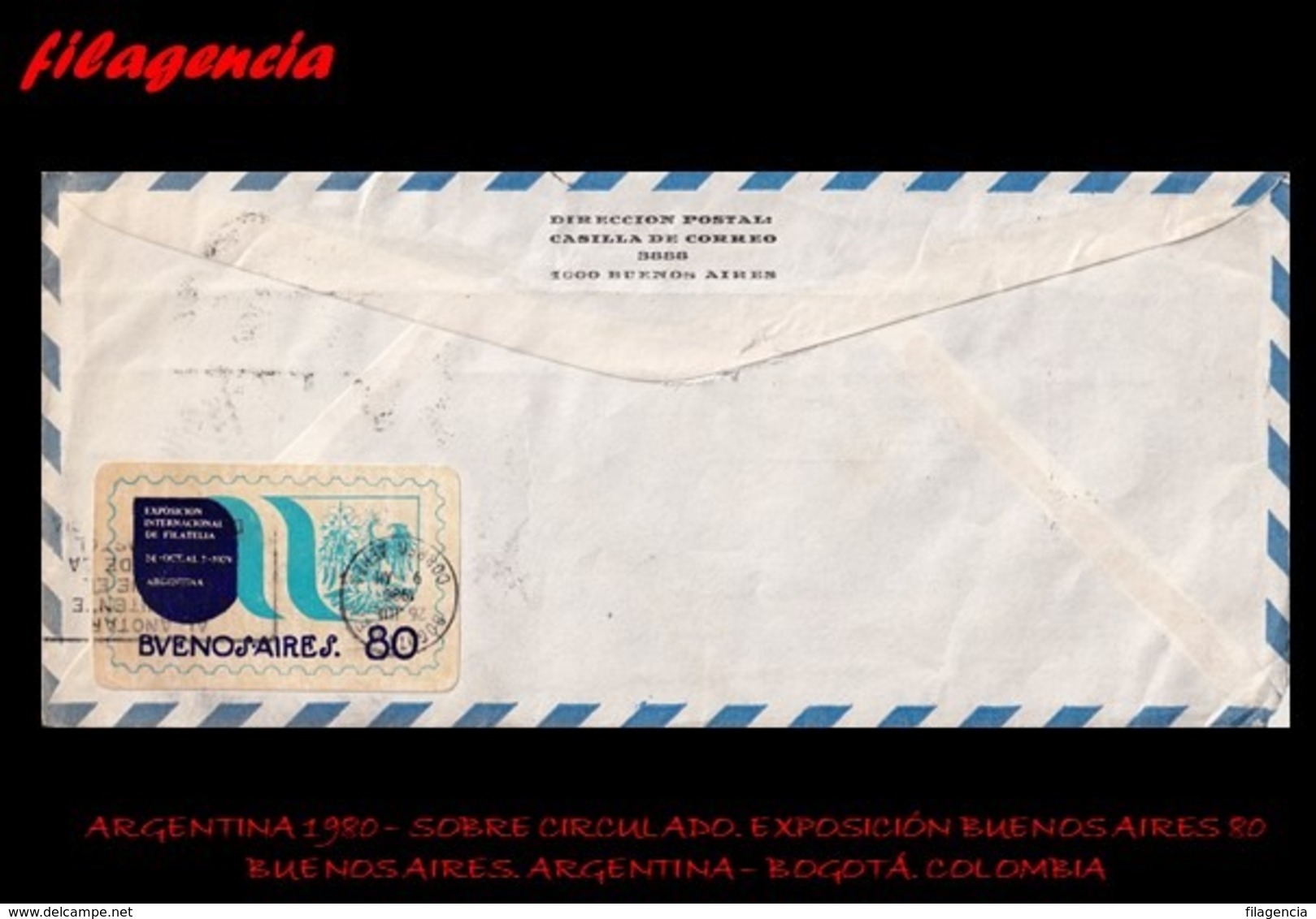 AMERICA. ARGENTINA. ENTEROS POSTALES. SOBRE CIRCULADO 1980. BUENOS AIRES. ARGENTINA-BOGOTÁ. COLOMBIA. ARQUITECTURA - Cartas & Documentos