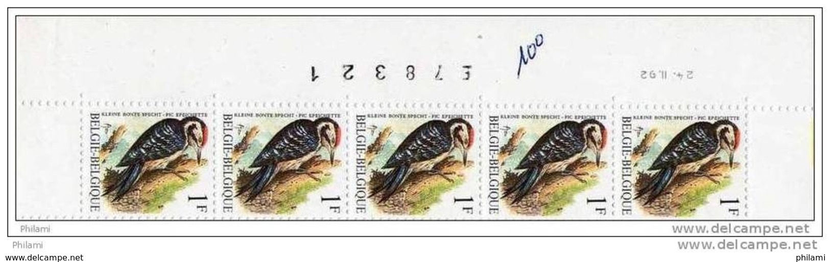 BUZIN, BANDE DE 5 DATEE ** MNH, STROOK VAN 5 MET DATUM, 24.02.1992, S2F Phosphore ( Bic! ). - 1985-.. Birds (Buzin)