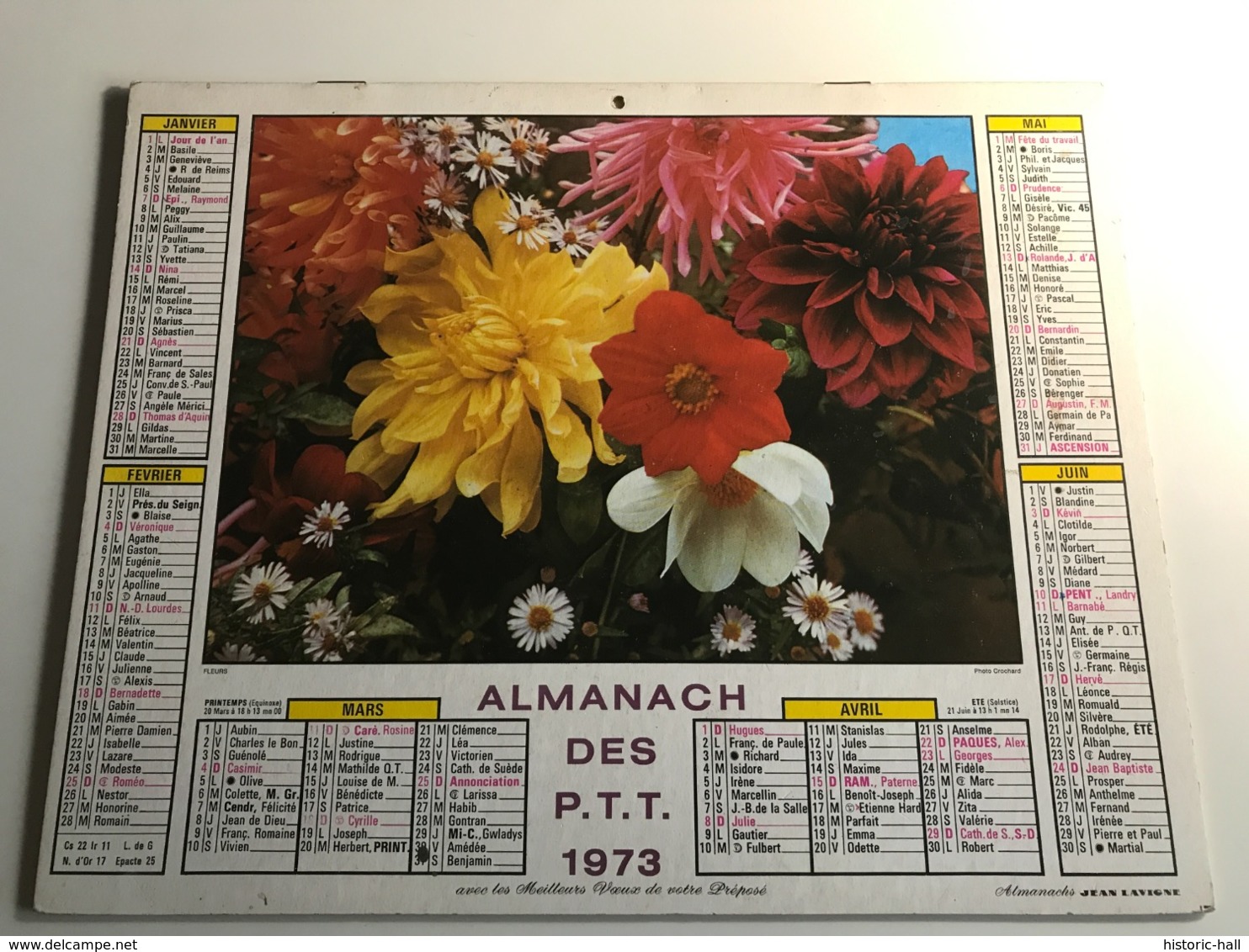 Calendrier - Almanach Du Facteur RHONE - 1973 - Colombes / Fleurs - Tamaño Grande : 2001-...