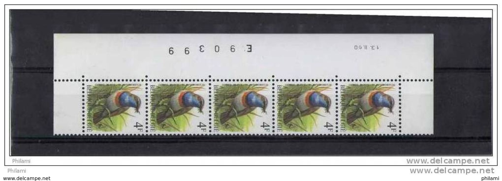 BUZIN, BANDE DE 5 DATEE ** MNH, COB 2321, 13.02.1990, HARISSON 4. - 1985-.. Birds (Buzin)