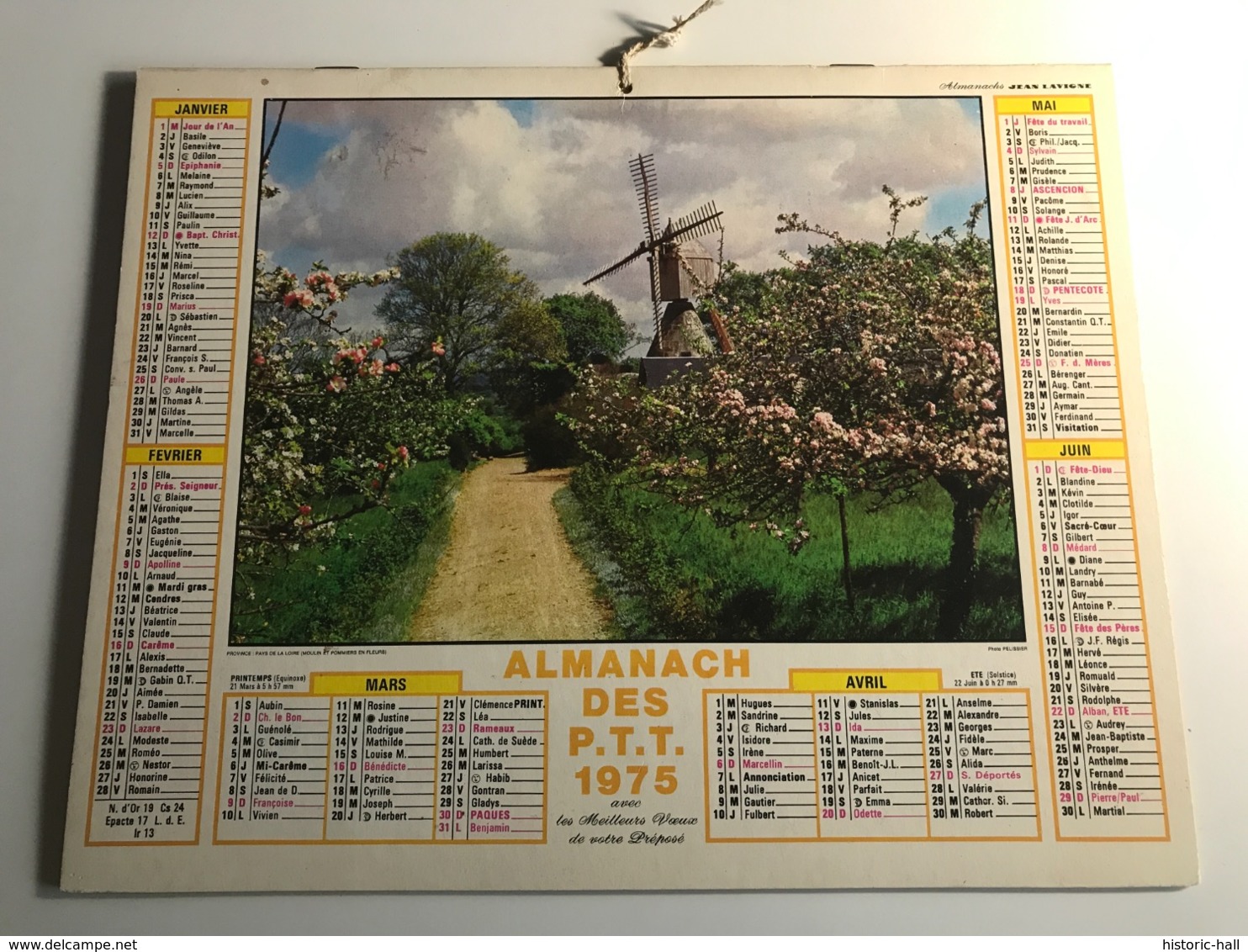 Calendrier - Almanach Des P.T.T RHONE - 1975 - Pays De La Loire (Moulin) / Provence (Provençales En Costumes) - Groot Formaat: 2001-...