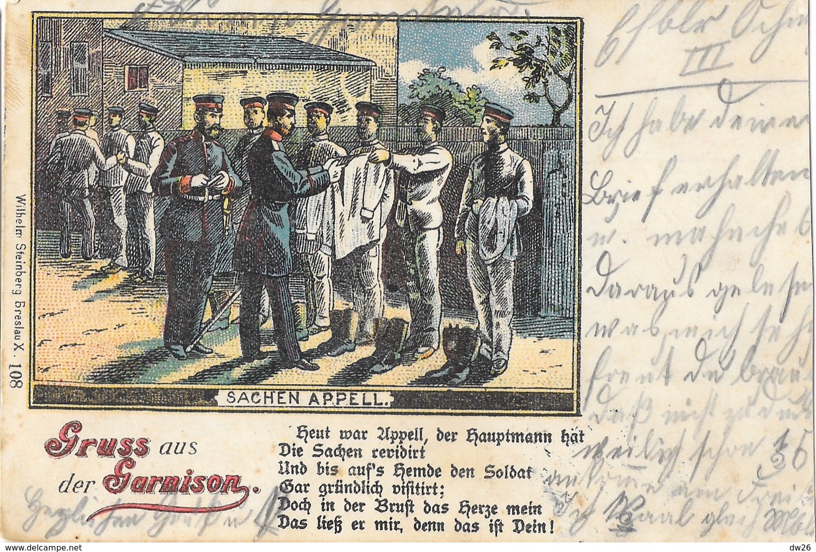 Militaria - Deutsches Militär - Gruss Aus Der Garnison - Sachen Appell (inspection) - Lithographie 1903 - Barracks