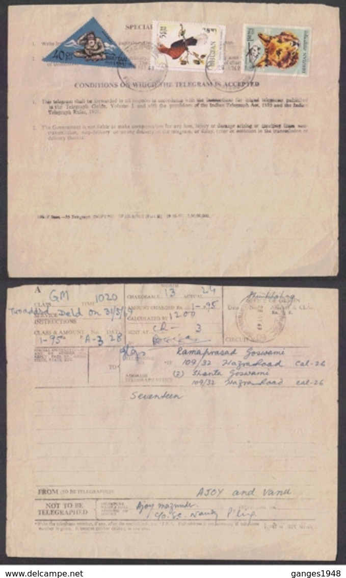 Bhutan  1969  Telegramme  Funtsholing To Calcutta   #  24080 D Inde  Indien - Bhutan