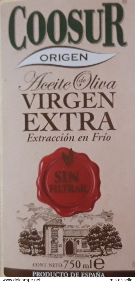 ACEITE DE OLIVA VIRGEN EXTRA SIN FILTRAR COOSUR. ETIQUETA NUEVA - MINT. - Otros & Sin Clasificación