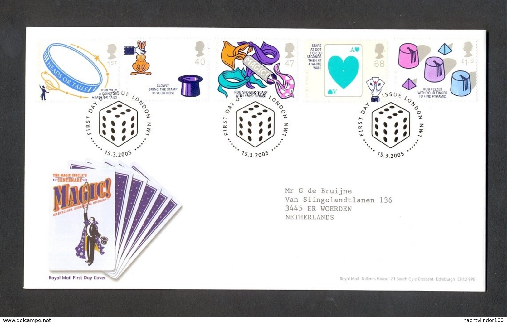 Nbd0162b GOOCHELEN SPEELKAART KONIJN UIT DE HOED MAGIC RABBIT ILLUSION ZAUBERKUNST 100 YEARS GREAT BRITAIN 2005 FDC - Andere & Zonder Classificatie