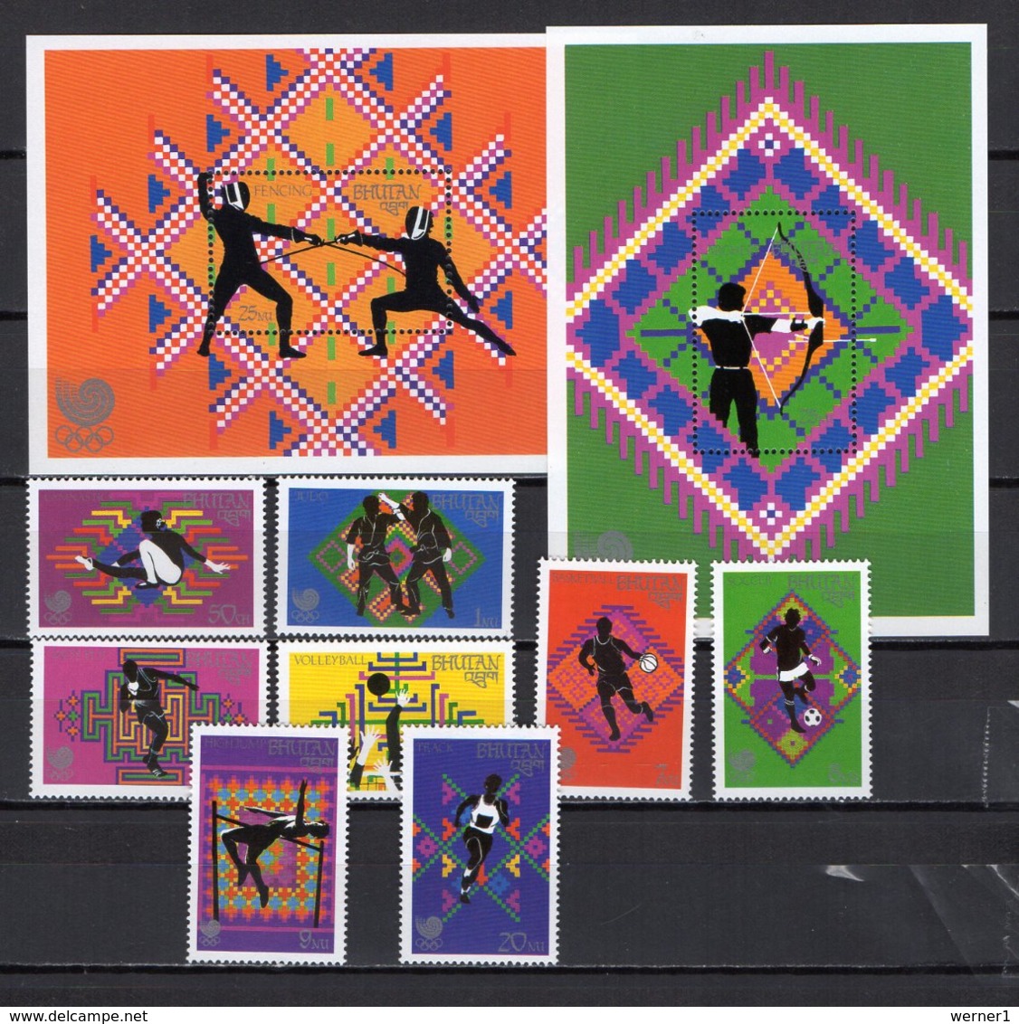 Bhutan 1988 Olympic Games Seoul, Fencing, Football Soccer, Basketball, Volleyball Etc. Set Of 8 + 2 S/s MNH - Sommer 1988: Seoul