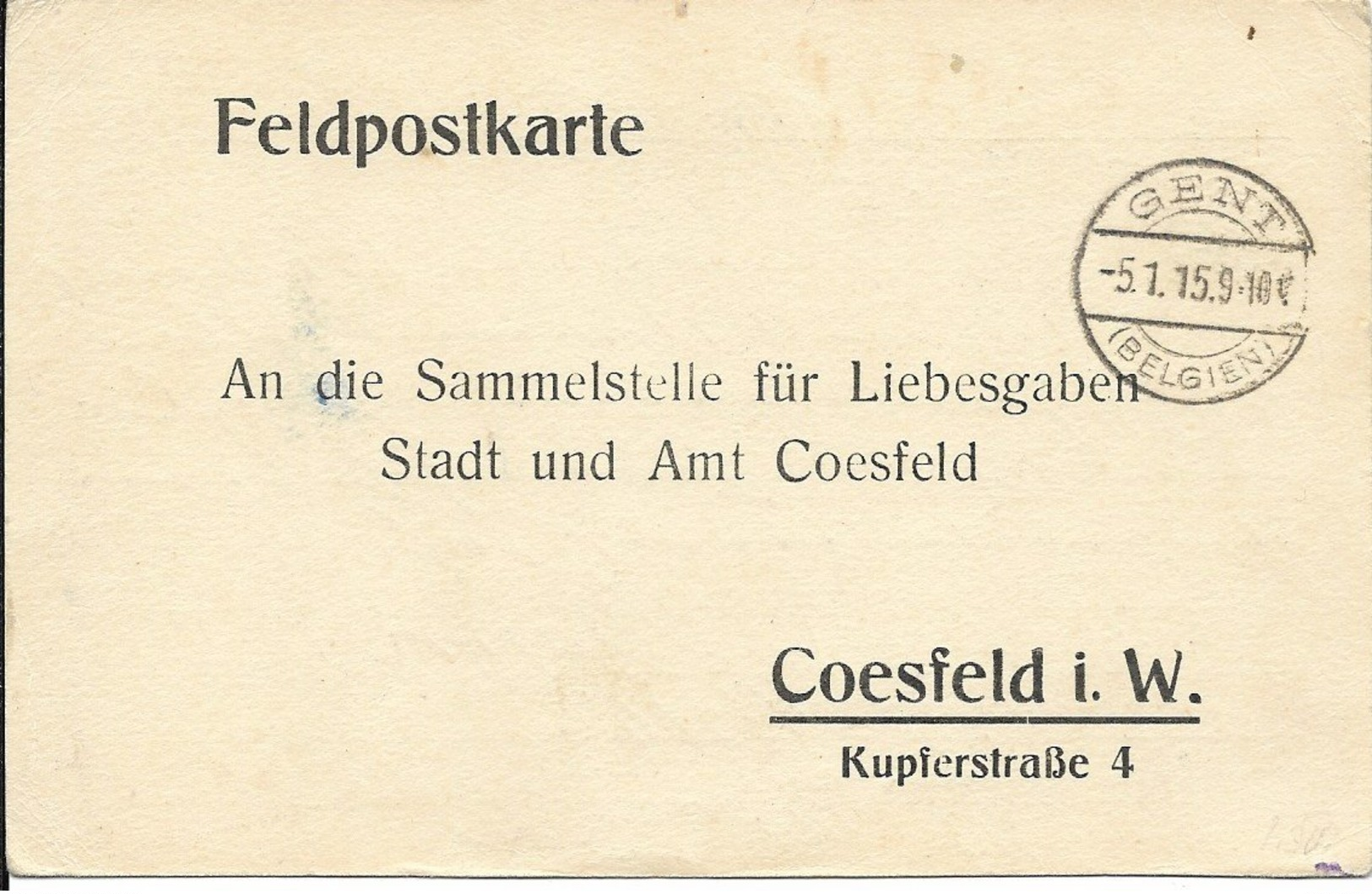 Feldpostkarte Van Gent Naar Coesfeld - Army: German