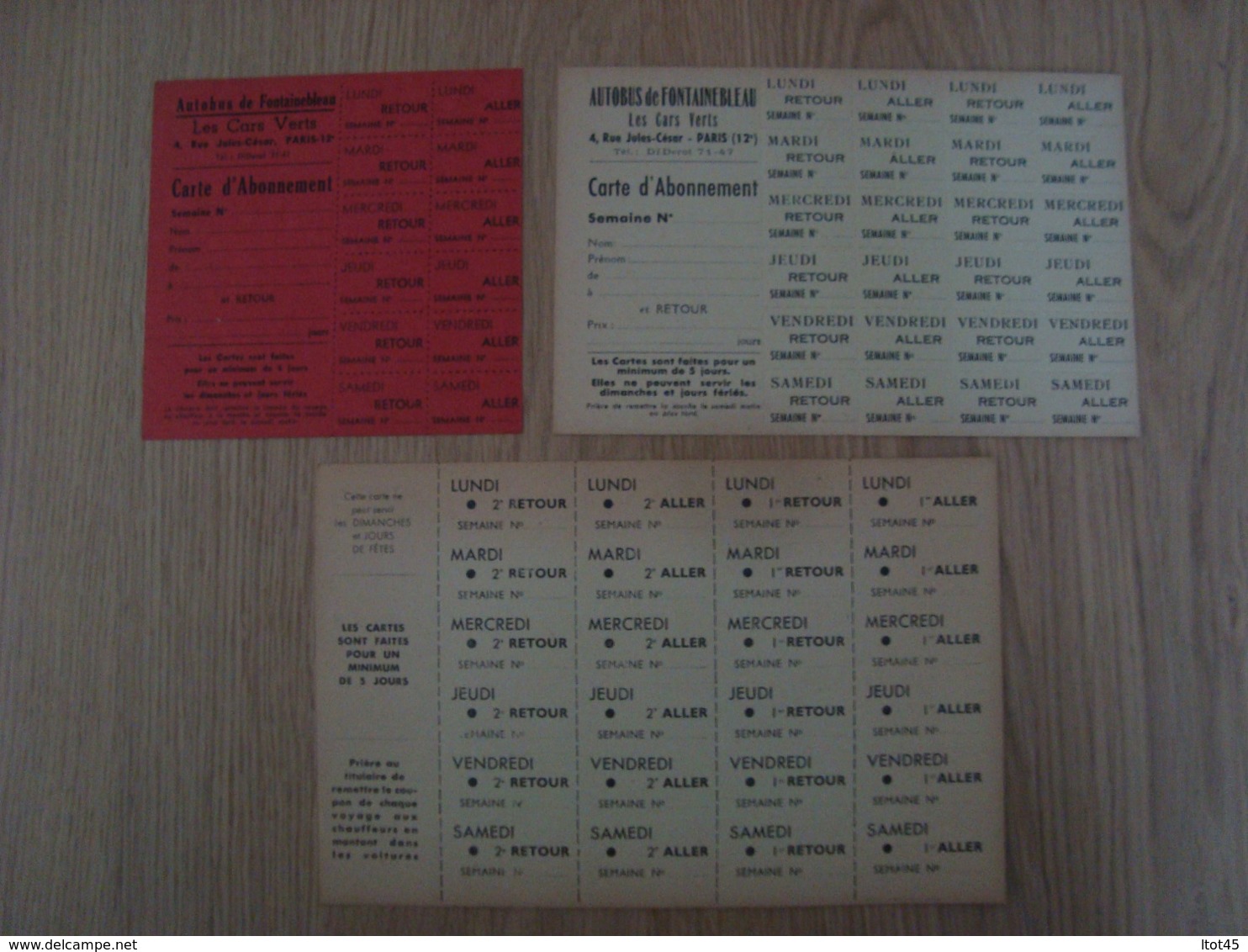 LOT DE 3 CARTES D'ABONNEMENT AUTOBUS DE FONTAINEBLEAU LES CARS VERTS - Europe