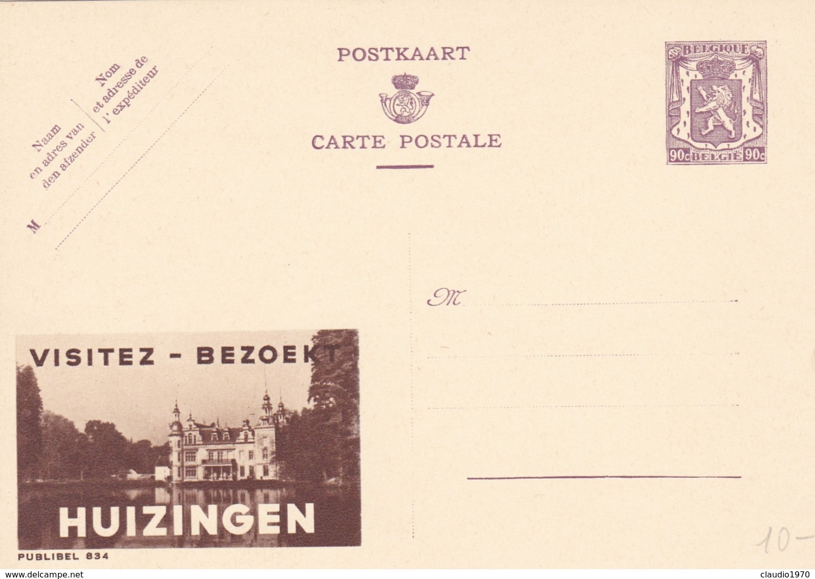 BELGIO - STORIA POSTALE NON VIAGGIATA - BELGIO - INTERO POSTALE 90 C. - VISITEZ - BEZOEKT - HUIZINGEN - Illustrierte Postkarten (1971-2014) [BK]