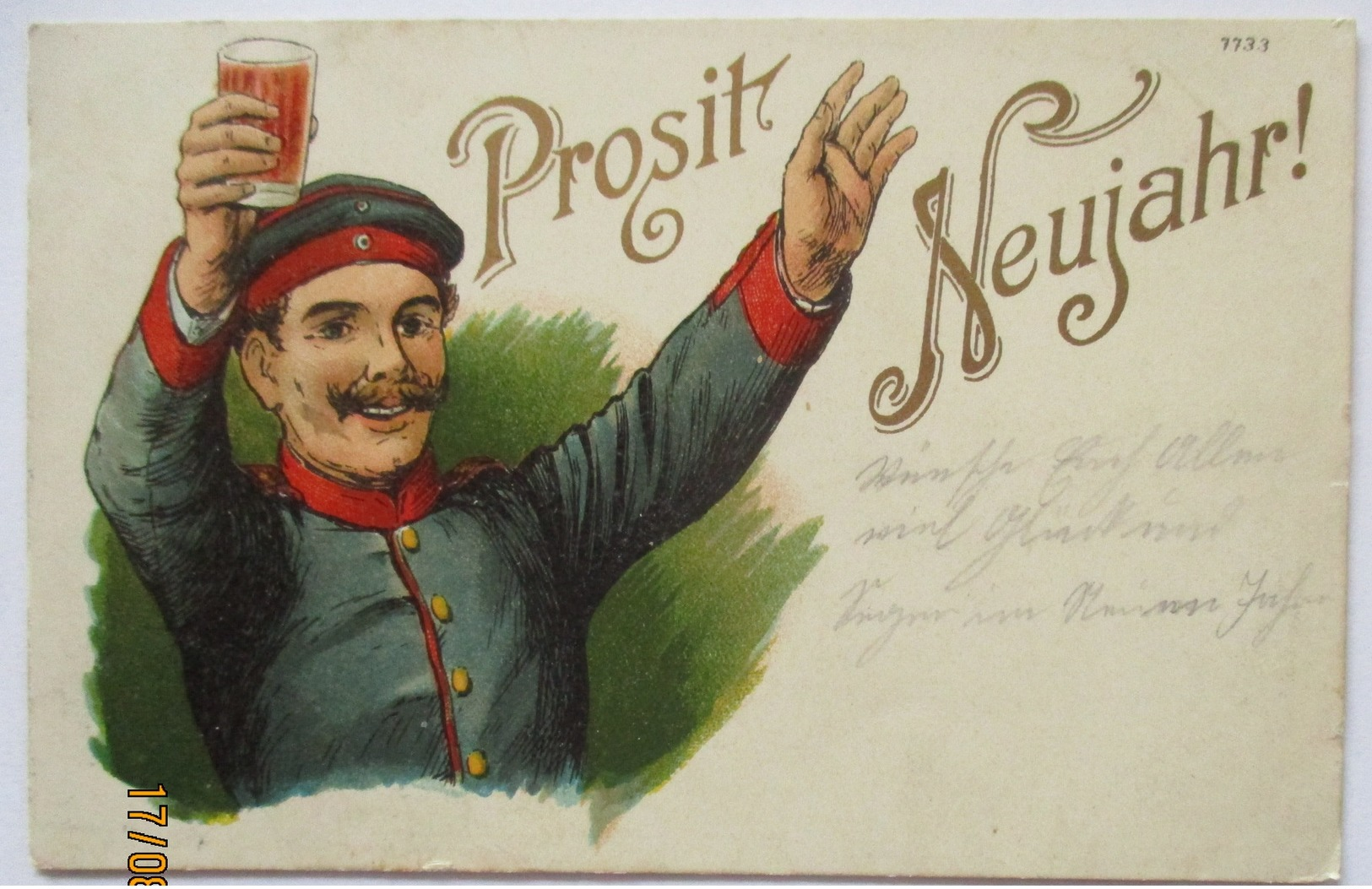 Prosit Neujahr, Soldat Mit Bier, Litho 1906 Aus Metz (49157) - Sonstige & Ohne Zuordnung