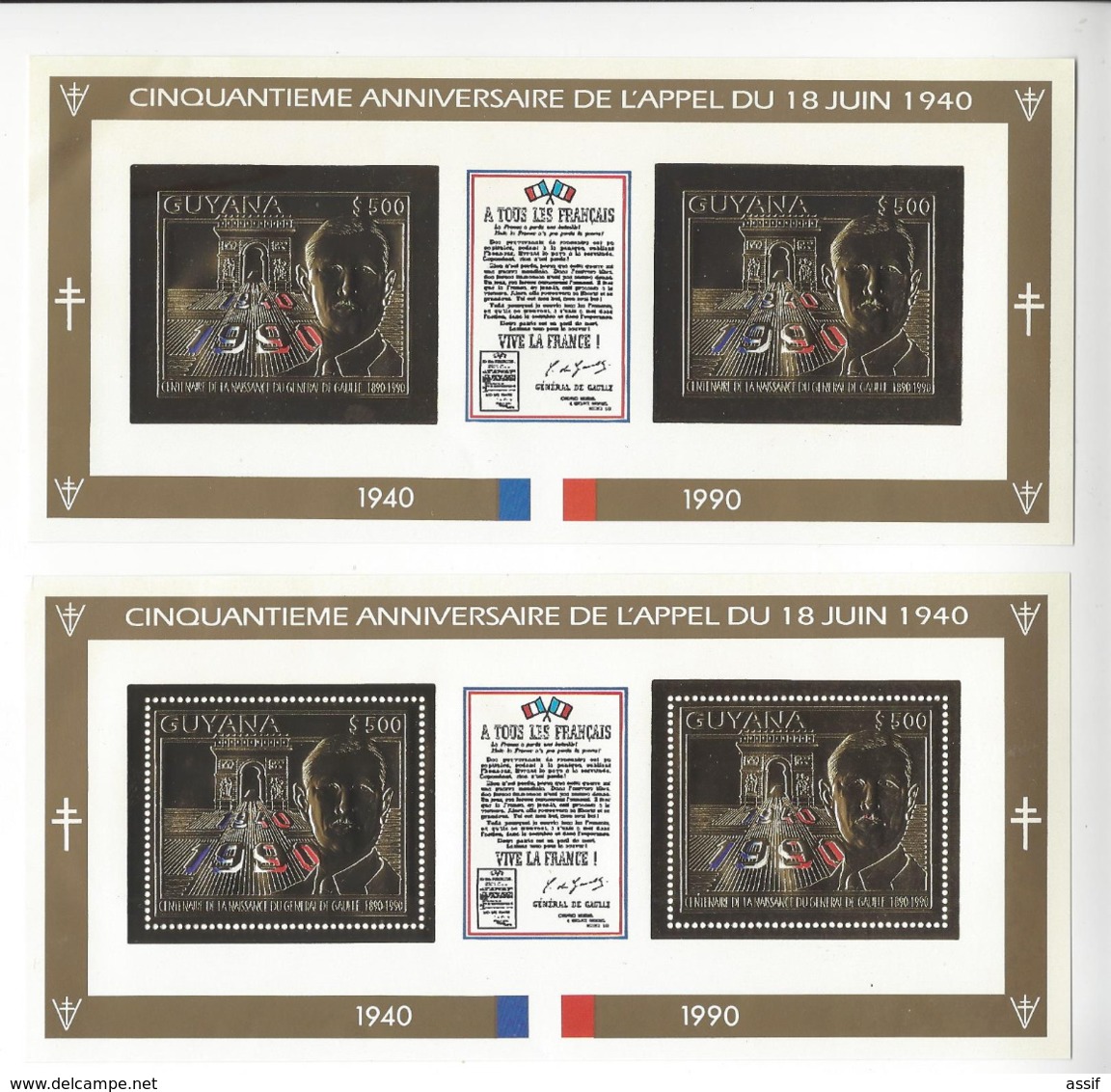 GENERAL DE GAULLE OR GOLD GUYANA 2 BLOCS MNH ** /FREE SHIPPING REGISTERED - De Gaulle (Général)