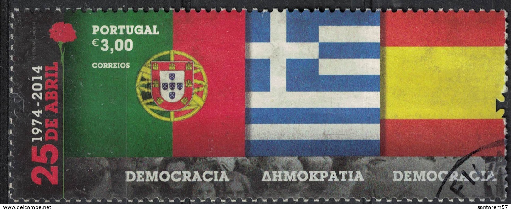 Portugal 2014 Oblitéré Used 25 Avril Démocratie Drapeaux Portugal Grèce Espagne SU - Oblitérés