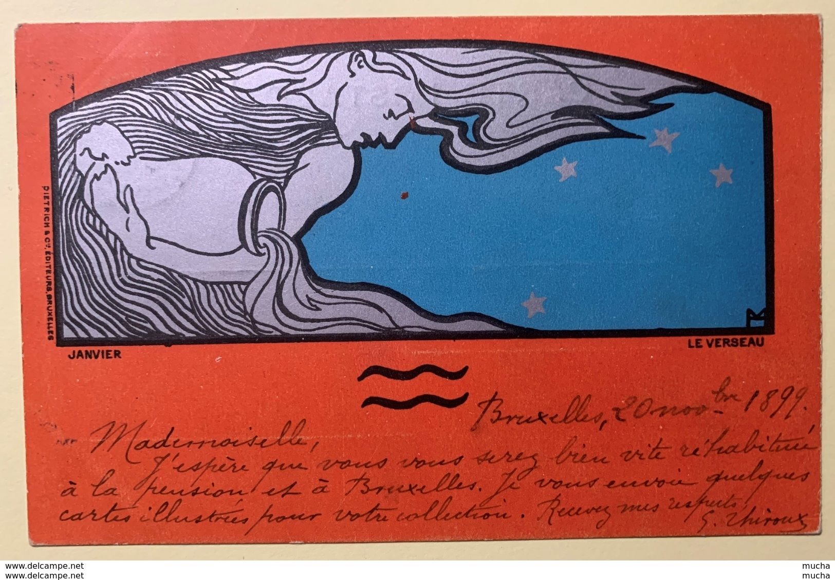 8891 - Henri Meunier "Zodiac" Série Complète De 12 Cartes Circulées Bruxelles 21.11.1899 Excellent état - Autres & Non Classés