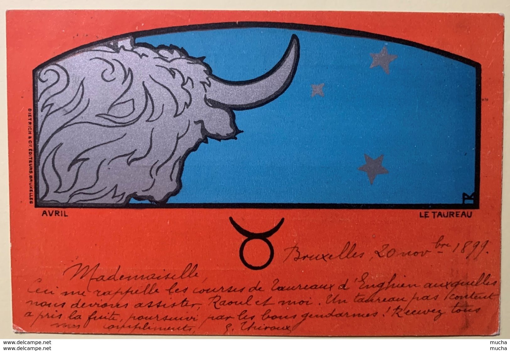 8891 - Henri Meunier "Zodiac" Série Complète De 12 Cartes Circulées Bruxelles 21.11.1899 Excellent état - Autres & Non Classés