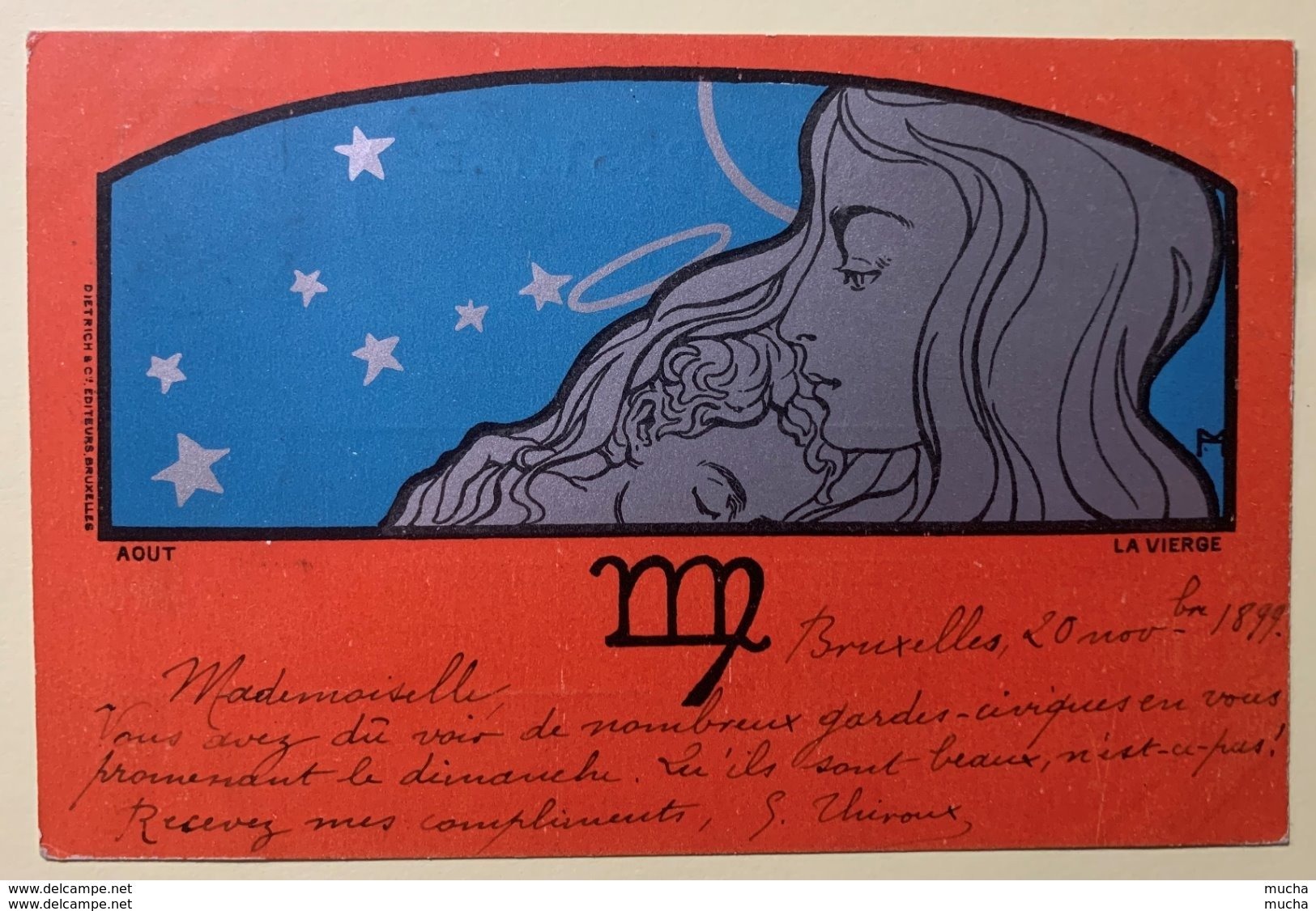 8891 - Henri Meunier "Zodiac" série complète de 12 cartes circulées Bruxelles 21.11.1899 excellent état