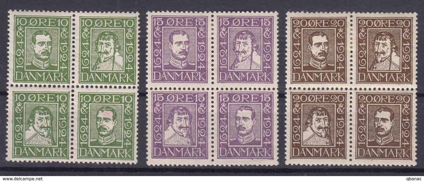 Denmark 1924 Mi#131-142 Viererblocks, Pieces Of Four, Mint Hinged - Nuovi