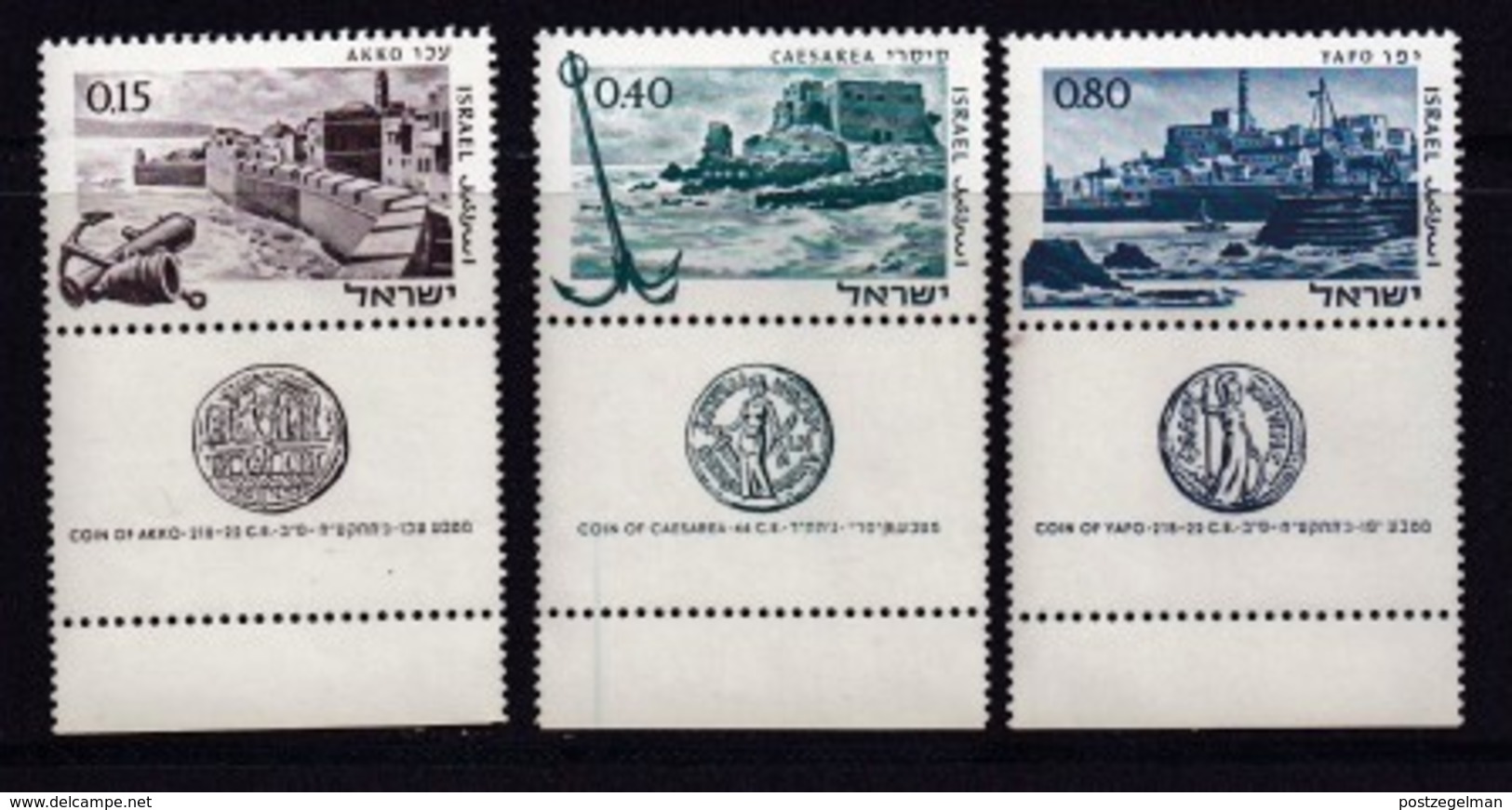 ISRAEL, 1967, Unused Stamp(s), With Tab, Ancient Ports, SG353-355, Scannr. 17600 - Ongebruikt (met Tabs)