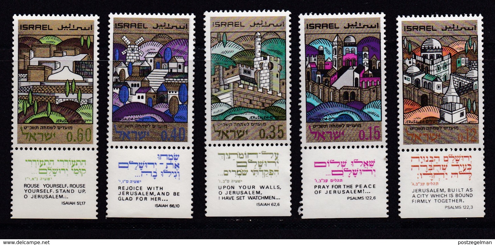 ISRAEL, 1968, Unused Stamp(s), With Tab, New Year - Jerusalem, SG395-399, Scannr. 17620 - Ungebraucht (mit Tabs)