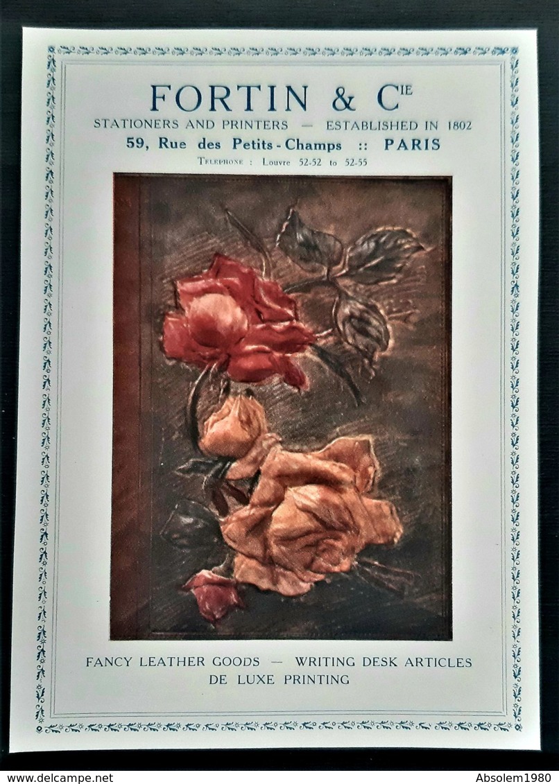 FORTIN IMPRIMEUR 1920 PAPETERIE RELIURE CUIR LUXE PUBLICITE PAPIERS PARIS ANTIQUE AD ENGRAVER STATIONERY PAPER - Advertising