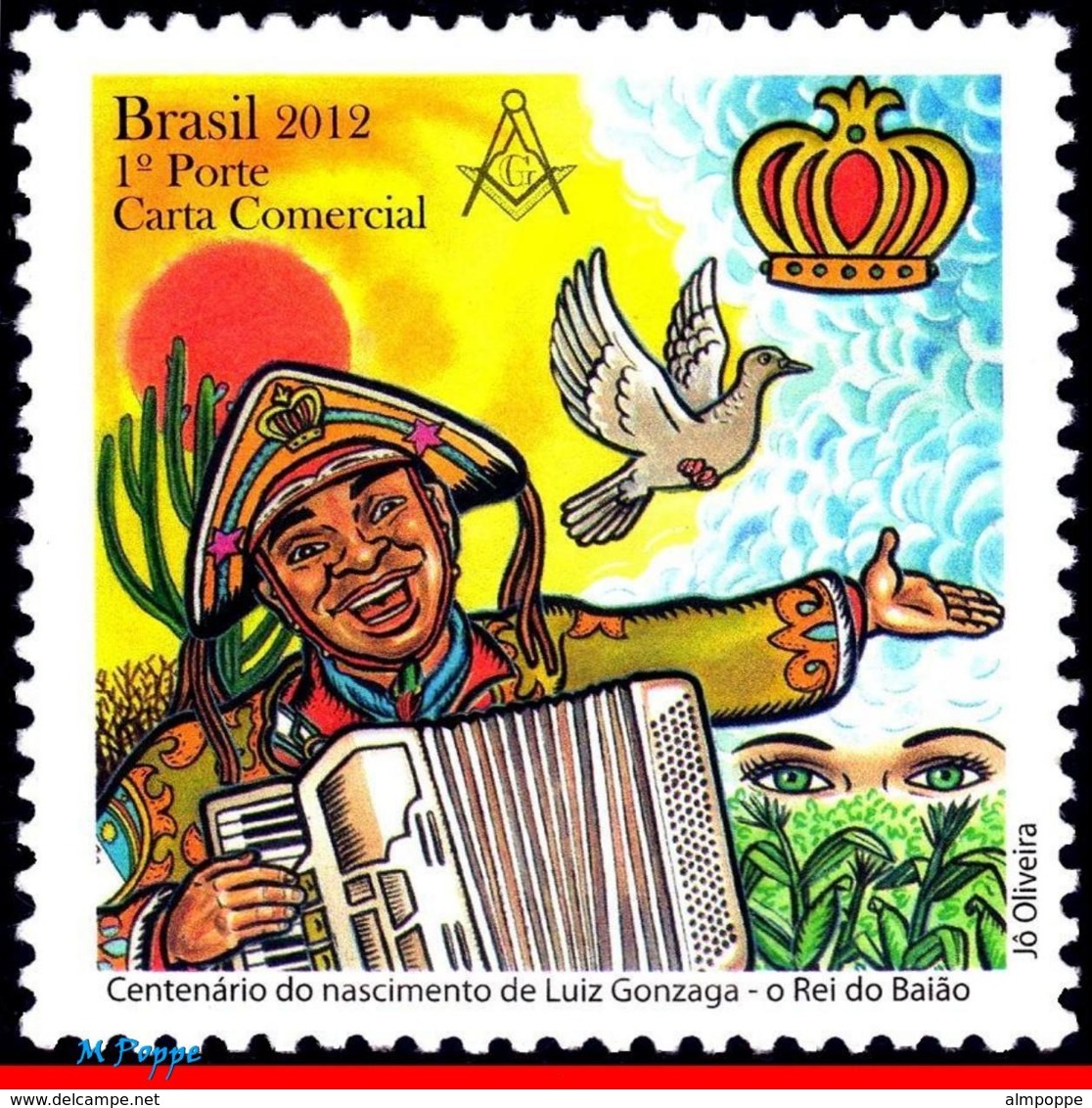 Ref. BR-3236 BRAZIL 2012 - LUIZ GONZAGA, SINGER,, BIRD, MUSIC, MASONRY, KING BAIAO, MNH, FAMOUS PEOPLE 1V Sc# 3236 - Musik