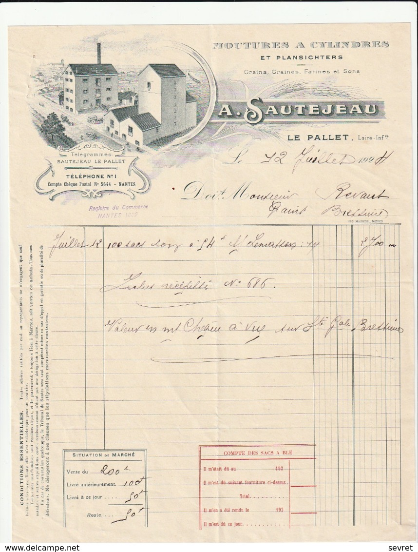 44 - LE PALLET -  A. SAUTEJEAU - Moutures à Cylindres Et Plansichters. Format A4 - Landwirtschaft