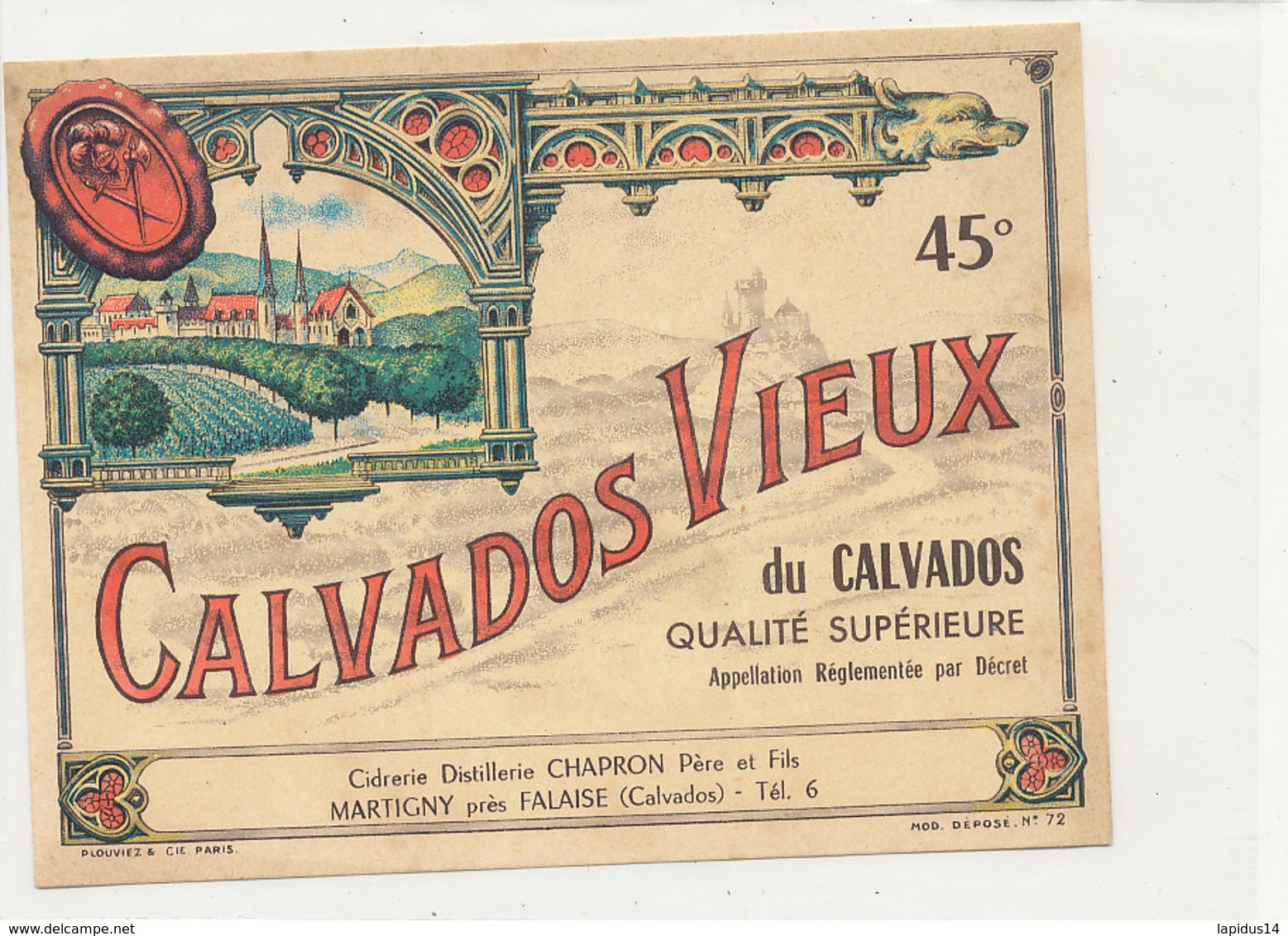 531 / ETIQUETTE - CALVADOS VIEUX  CIDRERIE CHAPRON  MARTIGNY PRES FALAISE  (CALVADOS) - Other & Unclassified