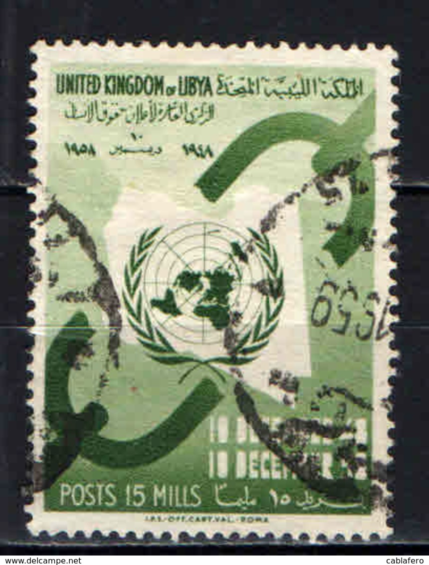 LIBIA - 1958 - 10° ANNIVERSARIO DELLA DICHIARAZIONE UNIVERSALE DEI DIRITTI DELL'UOMO - USATO - Libia