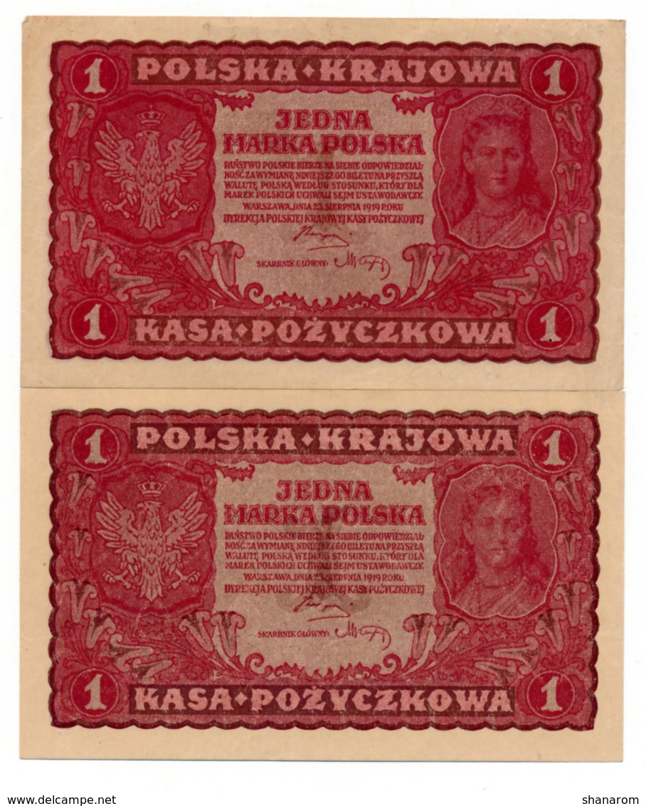 POLOGNE // 1919 // 2 X 1 Marka // XF/SUP - Poland