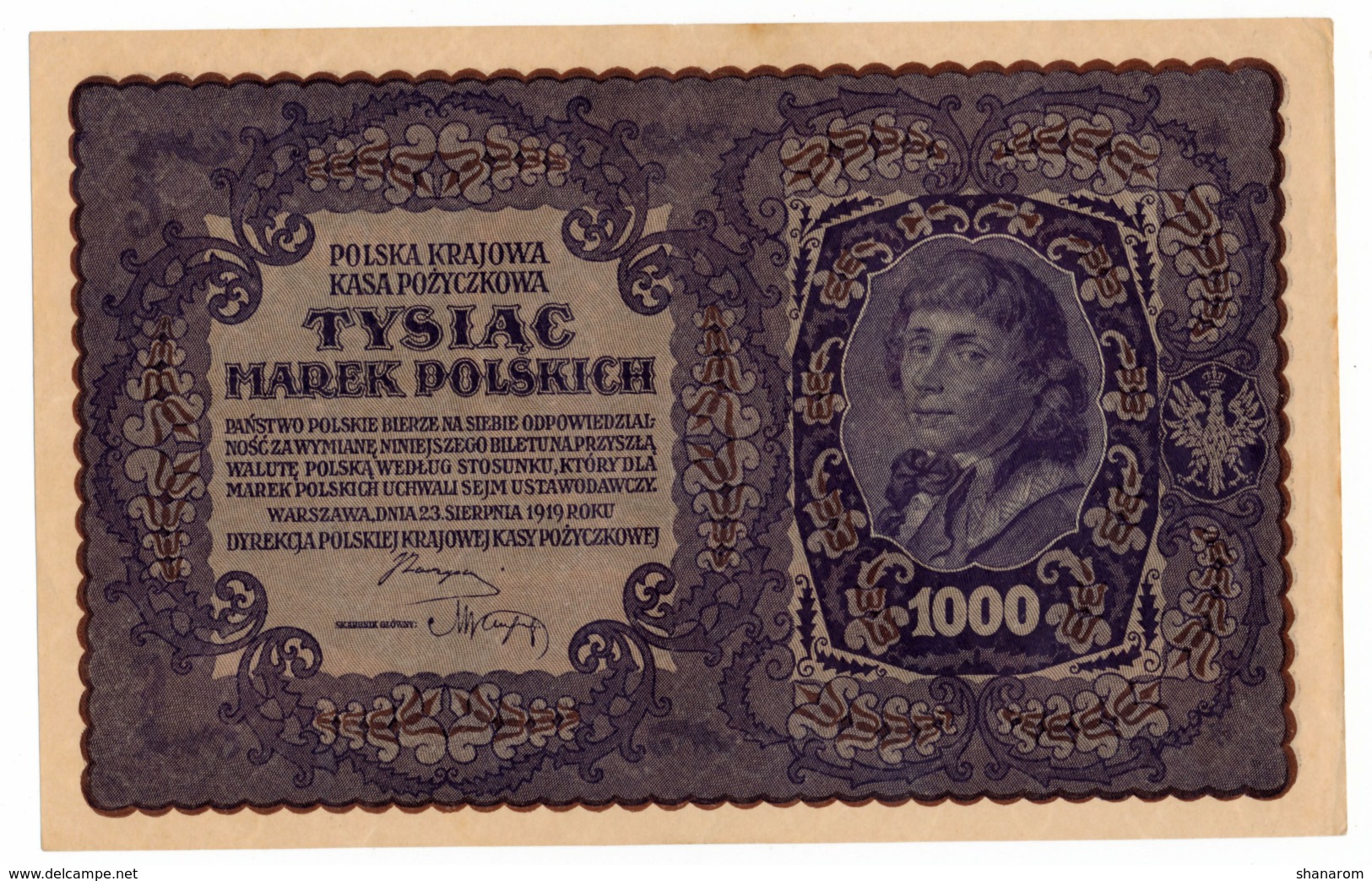 POLOGNE // 1919 // 1 000 Marek // XF/SUP - Polonia