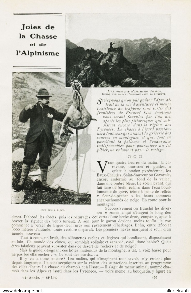 Joies De La Chasse Et De L`Alpinisme /  Article,  Pris D`un Magazine / 1910/1911 - Sonstige & Ohne Zuordnung