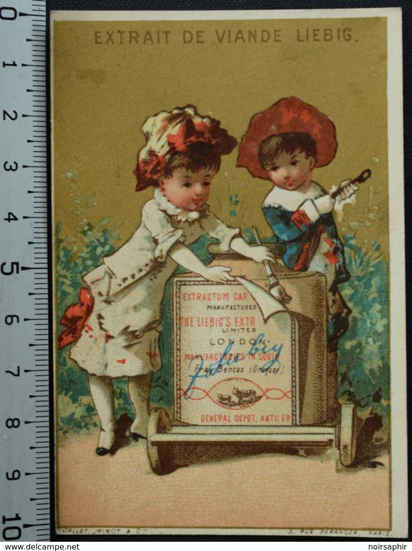 LIEBIG CHROMO COLLAGE ETIQUETTE VALLET MINOT PARIS CAPITAL 12 MILLIONS CARTE-RECLAME PUBLICITÉ VICTORIAN TRADE CARD AD - Liebig