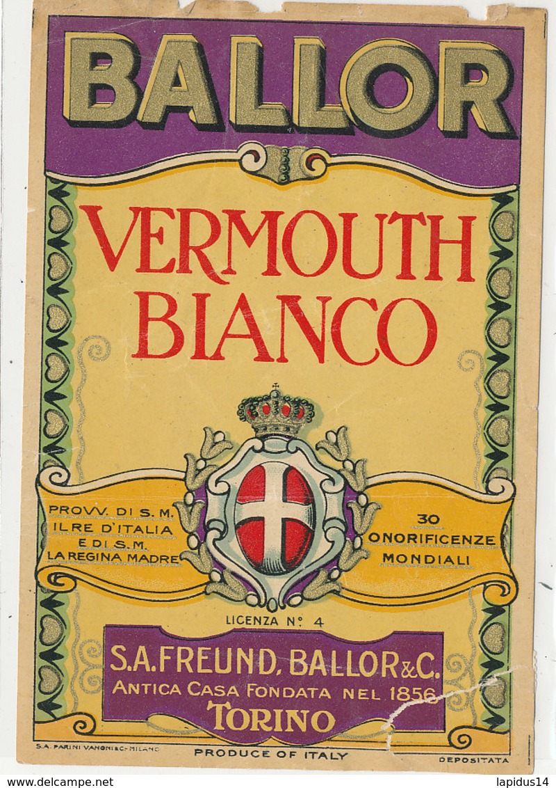 AN 680 / ETIQUETTE     VERMOUTH BLANCO   BALLOR   FREUND BALLOR TORINO  ITALY - Altri & Non Classificati
