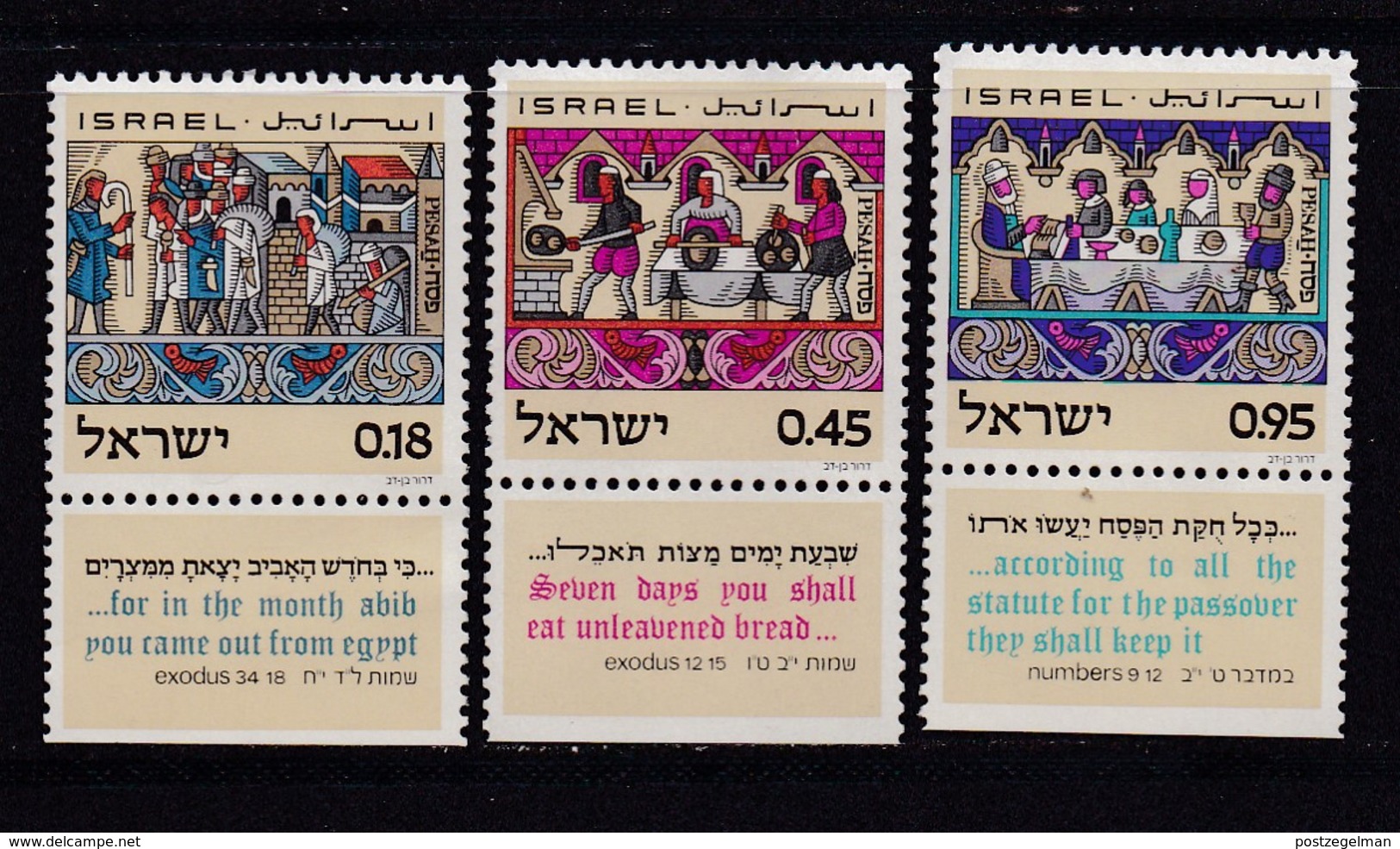 ISRAEL, 1972, Unused Stamp(s), With Tab, Feast Of Pesah, SG521-523, Scannr. 17654 - Unused Stamps (with Tabs)