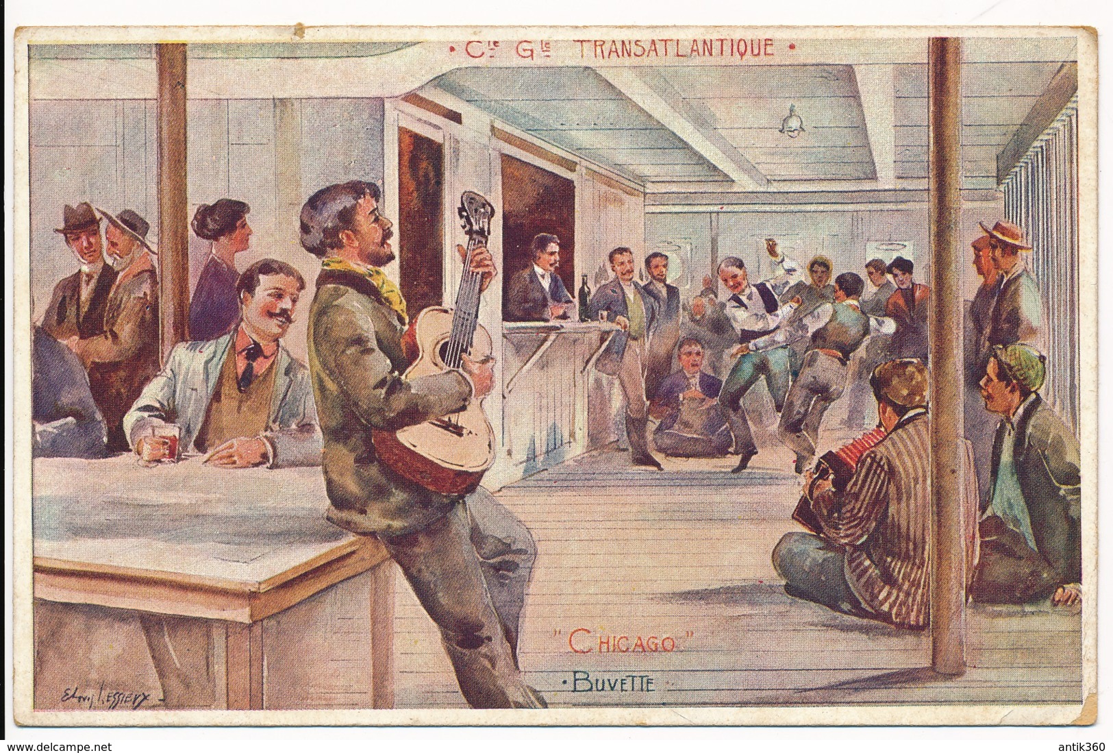 CPA ILLUSTRATEUR Ernest LESSIEUX La Buvette Du Paquebot CHICAGO Compagnie Générale Transatlantique - Lessieux