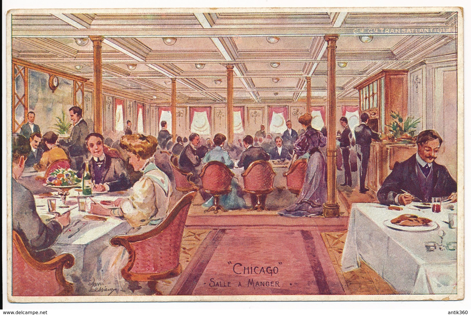 CPA ILLUSTRATEUR Ernest LESSIEUX La Salle à Manger Du Paquebot CHICAGO Compagnie Générale Transatlantique - Lessieux