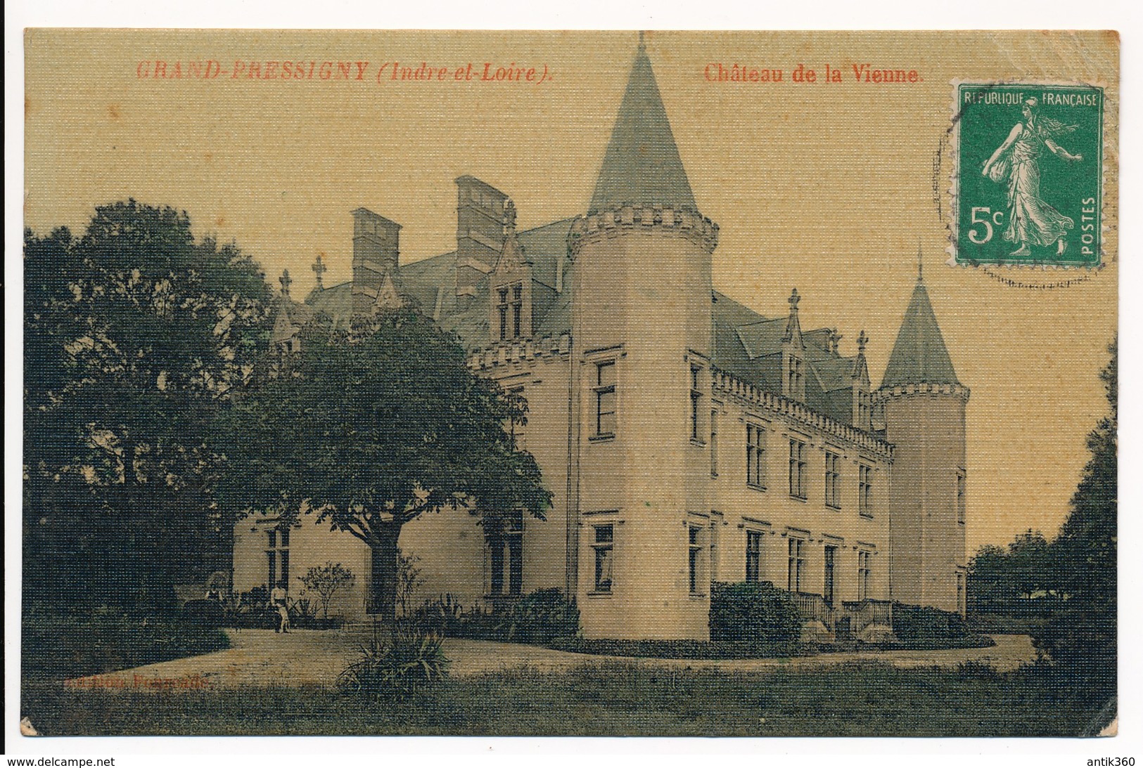 CPA 37 LE GRAND PRESSIGNY Carte Rare Château De La Vienne Colorisée Toilée - Le Grand-Pressigny