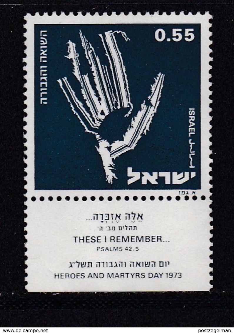 ISRAEL, 1973, Unused Stamp(s), With Tab, Memorial Holocaust, SG560, Scannr. 17665 - Ongebruikt (met Tabs)