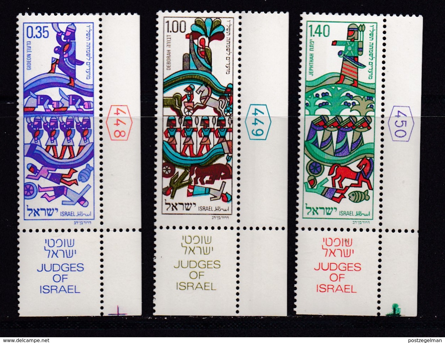 ISRAEL, 1975, Unused Stamp(s), With Tab, New Year - Judges, SG608-610, Scannr. 17682 - Unused Stamps (with Tabs)