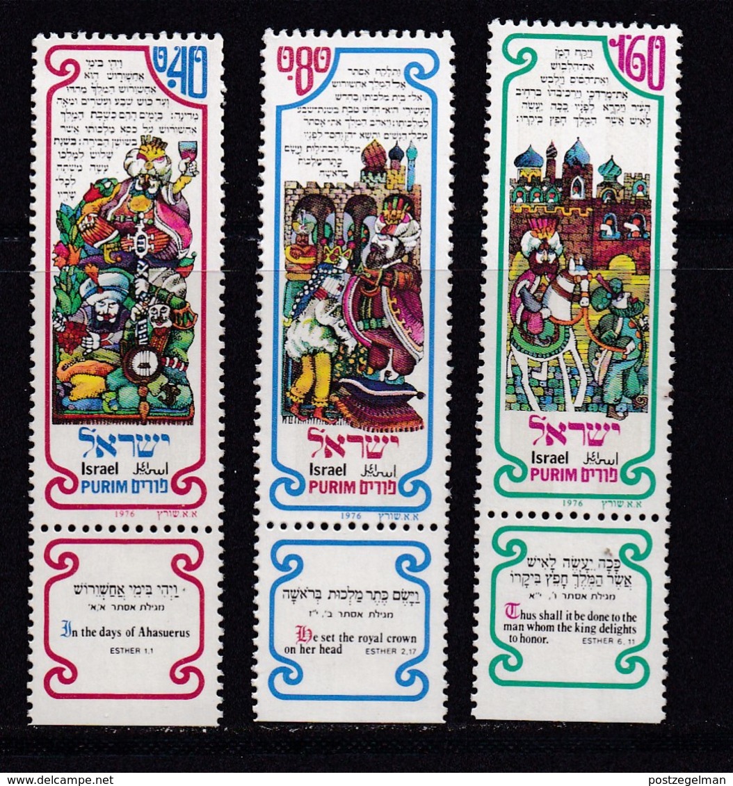 ISRAEL, 1976, Unused Stamp(s), With Tab, Purim Festival, SG628-630 Scannr. 17688 - Ongebruikt (met Tabs)