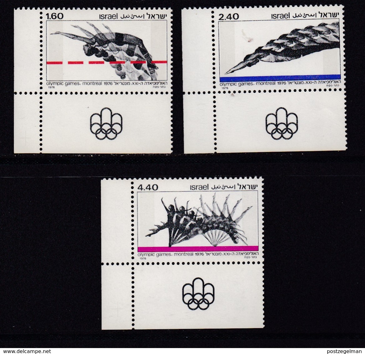 ISRAEL, 1976, Unused Stamp(s), With Tab, Olympic Games Montreal, SG636-638, Scannr. 17690 - Ongebruikt (met Tabs)