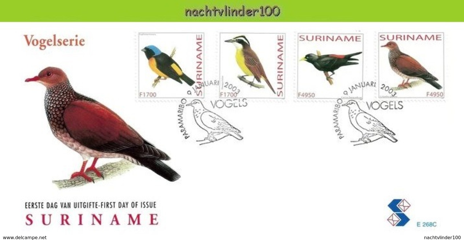 Nfm268ABCfb FAUNA VOGELS VALK DUIF KOLIBRIE HUMMINGBIRD TOUCAN PIGEON FALCON BIRDS AVES OISEAUX SURINAME 2003 FDC'S - Andere & Zonder Classificatie