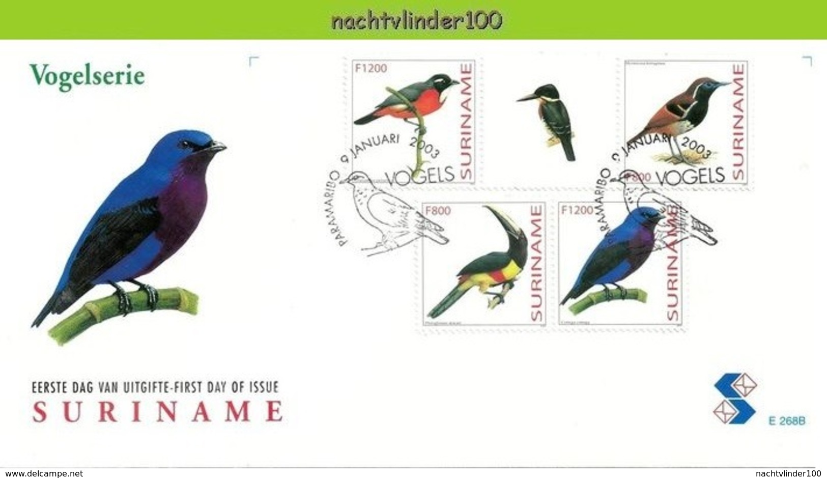 Nfm268A-C BPfb FAUNA VOGELS VALK DUIF KOLIBRIE HUMMINGBIRD TOUCAN PIGEON FALCON BIRDS AVES OISEAUX SURINAME 2003 FDC'S - Andere & Zonder Classificatie