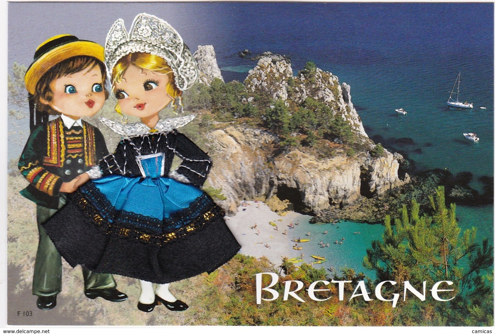 CARTE BRODEE:  LA FALAISE - Embroidered